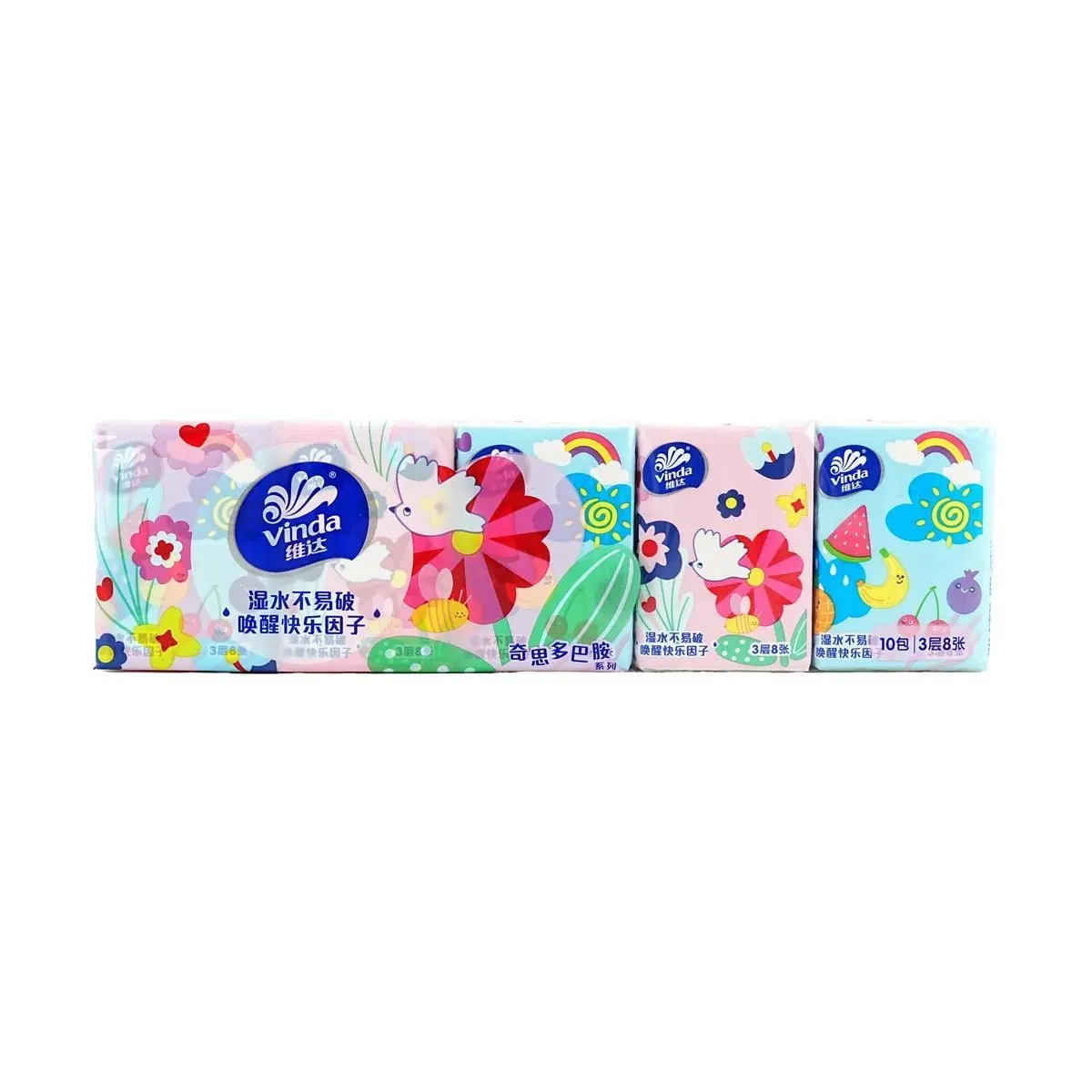 VINDA Dopamine Series Mini Pocket Tissues, 8 Sheets/Pack, 3-Ply, 10 Packs - Cute & Portable Facial Tissues for On-the-Go