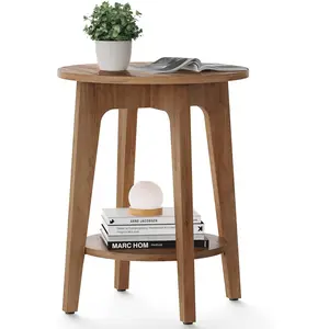 Collection - Side Table, 2-Tier Small Round End Table, Nightstand with Tapered Legs, Curved Transitions, for Small Spaces, Living Room, Bedroom
