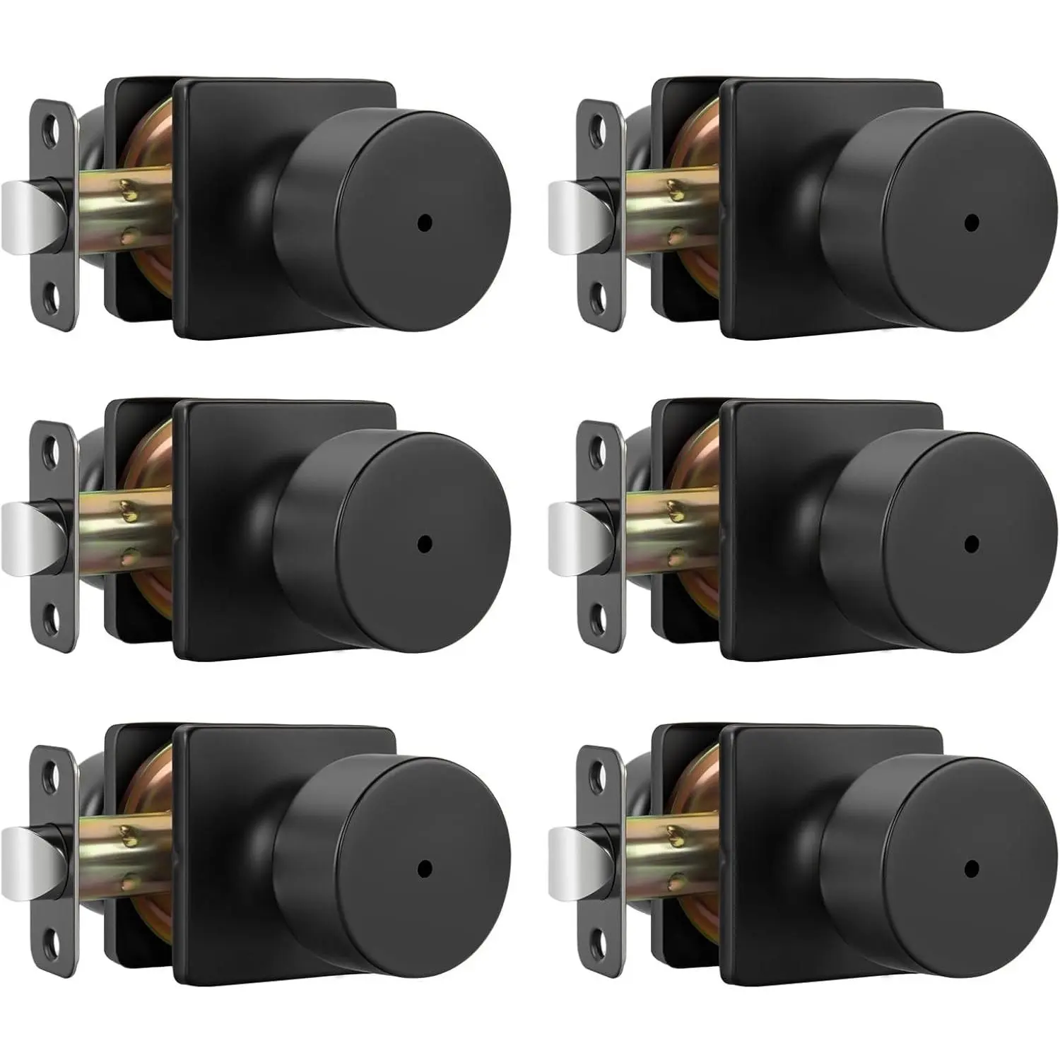Matte Black Door Knobs Interior,  Bedroom Door Knob with Lock, Black Interior Door Knobs Bathroom 6 Pack