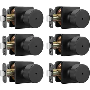 Matte Black Door Knobs Interior,  Bedroom Door Knob with Lock, Black Interior Door Knobs Bathroom 6 Pack