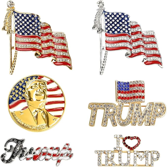 6pcs Enamel Rhinestone Crystal Republican Party Elephant Trump American Flag Political Brooch Pin Set-Political Voting Support Patriotic Pins Badge for Coats, Hats,Backpacks