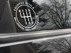 Equipped with millennial anti-theft device 6 speed funny car sticker decal