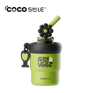 Coco Smile Floral Insulated Coffee Tea Cup 450ml 15oz Durable Material with Straw for Office Outdoor Storage