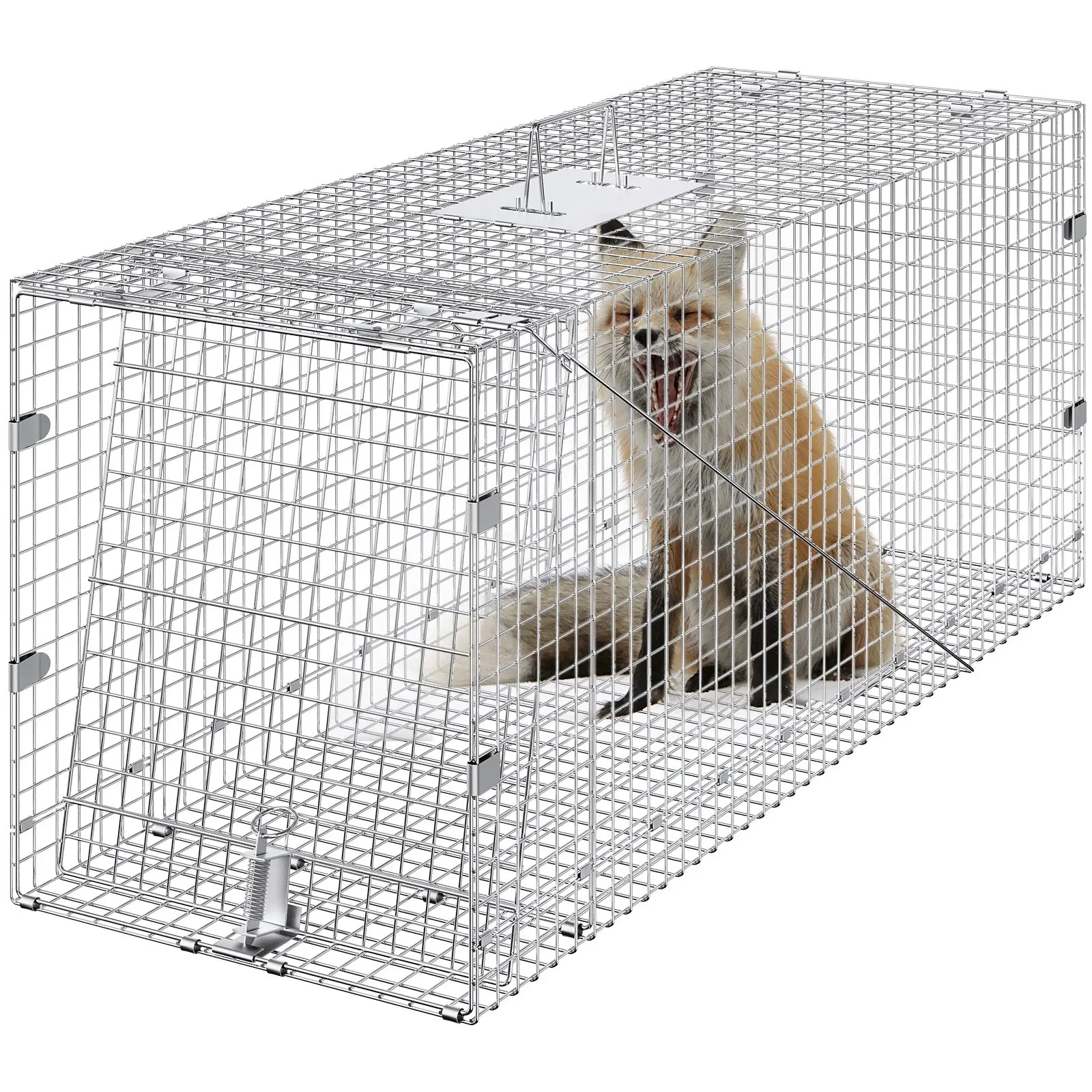 【Summerfinds】VEVOR  Live Animal Cage Trap, 42" x 16" x 18" Humane Cat Trap Galvanized Iron, Folding Animal Trap with Handle for Stray Dogs, Armadillos, Raccoons, Marmots, Foxes