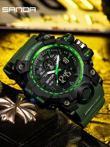 Sanda Trendy Multifunctional Waterproof Sports Watch for Teens, Perfect Birthday Gift for Students, Analog Round Face, Electronic Movement, Waterproof Wrist Watch
