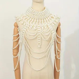 Vintage Sexy Multi-Layered Resin Body Chain, Exaggerated Handcrafted Beaded Necklace, for Women, with Versatile for Weddings, Banquets, and All Seasons exquisite clothes accessory casual trendy