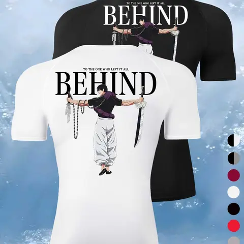 Men's Cartoon & Letter Print Round Neck Sports Tee, Training Jersey Tee, Quick Drying Breathable Comfortable Compression T-shirt for Gym Workout Running, Casual Sportswear for Summer