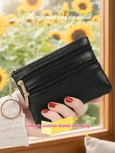 Fashion Three-Zipper Design Short Wallet, PU Leather Wallet, Multi-Functional Driver's License Card Holder, Coin Purse, Key Chain, Mini Bag, Easy to Carry, Wallets Women