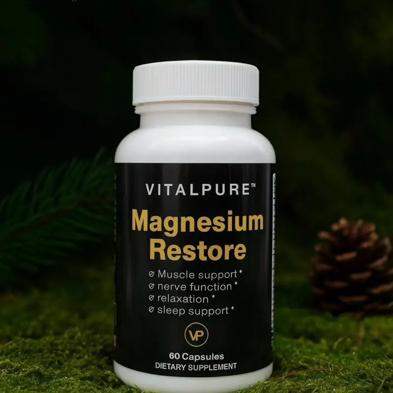 VITALPURE Magnesium Restore - 60 Capsules for Muscle Support, Nerve Function, Relaxation & Sleep Support Dietary Supplement Natural Fitness