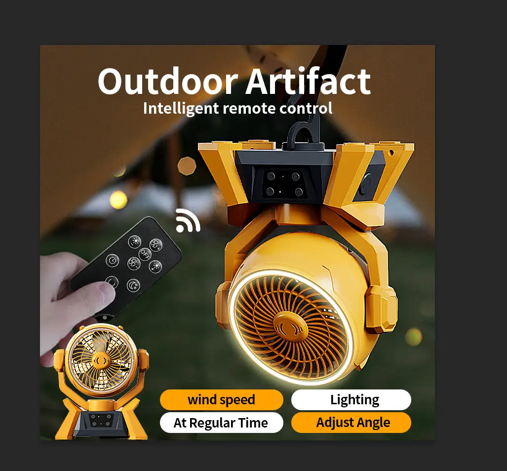 Multi-functional large capacity Camping Fan with LED Light, 20000mAh Rechargeable Battery Powered Portable Fan with 360° Rotating Hook, Oscillating Fa