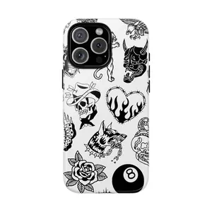 Black & White Tattoo  - Halloween Phone Case |   Old School |   Suitable for iPhone 17/16/15/14/13/12/11 Pro Max/Plus Fashion Trendy Anti-Stain Durable Lightweight Protection Shockproof Matte Texture Elegant Luxury Gift High-Quality New Product, New Year'