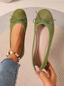 Women's Casual Low-Top Slip-On Ballet Flats, Bow Decor, Lightweight Comfort, Perfect for Daily, Commuting, Dates, All Seasons Shoes