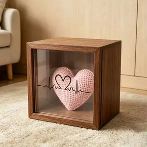 Beautiful Square Hollow Display Box, Heartbeat Diagram Sketch, Fashionable and Convenient, Wooden Packaging Storage Box