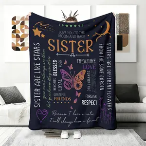 Butterfly & Letter Pattern Blanket, Present for Sister, Soft Warming Flannel Blanket, Napping Blanket for Rest Home Bedroom, Machine Washable Blanket, Perfect Novelty Gift for Friends Adults Women Men,  bedding ,plush blankets,mellow blanket