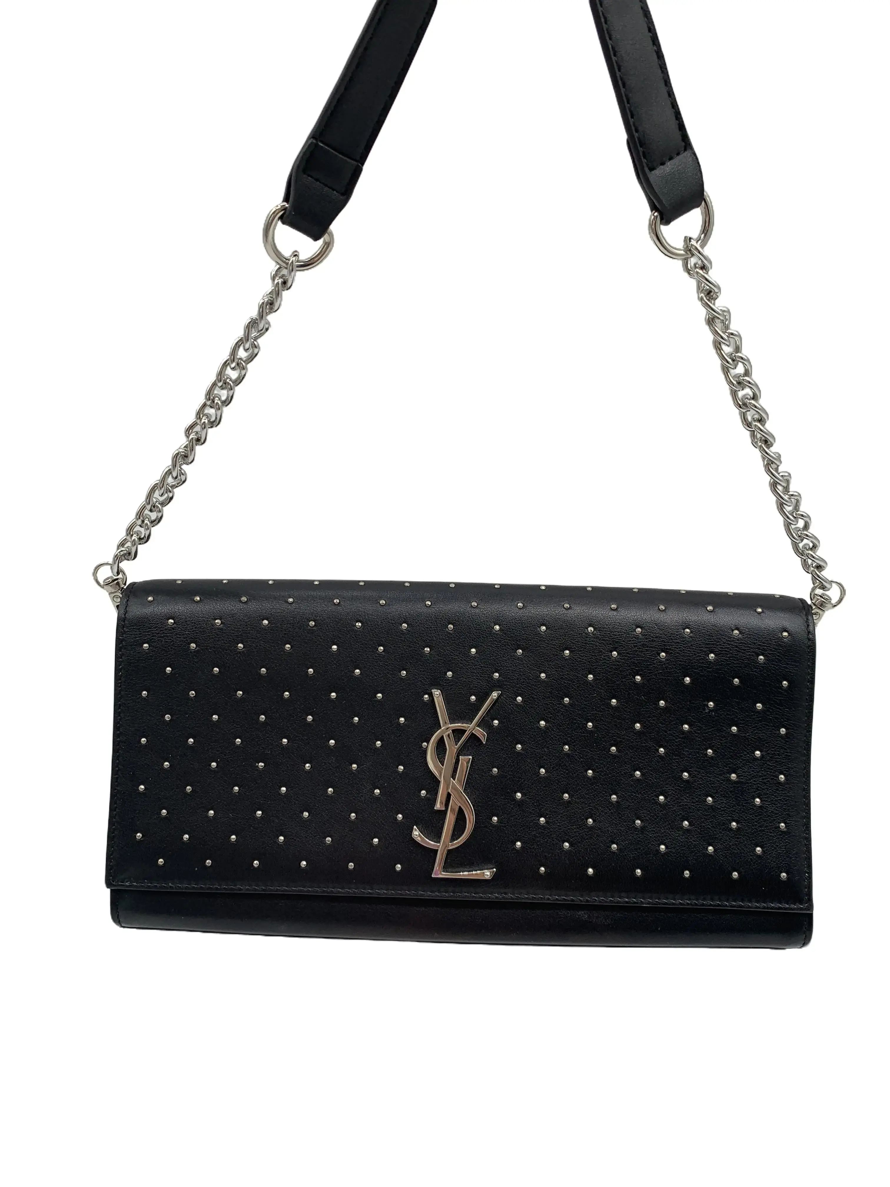 Pre-owned Yves Saint Laurent Black Studded Horizontal Flap Shoulder Bag/wj08201085/1085