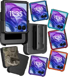 Case and Belt Clip COMBO for Motorola RAZR+ 2026/2025/2024, Nakedcellphone Slim Hard Shell Cover and [Rotating/Ratchet] Holster Holder for Moto RAZR PLUS Flip Phone