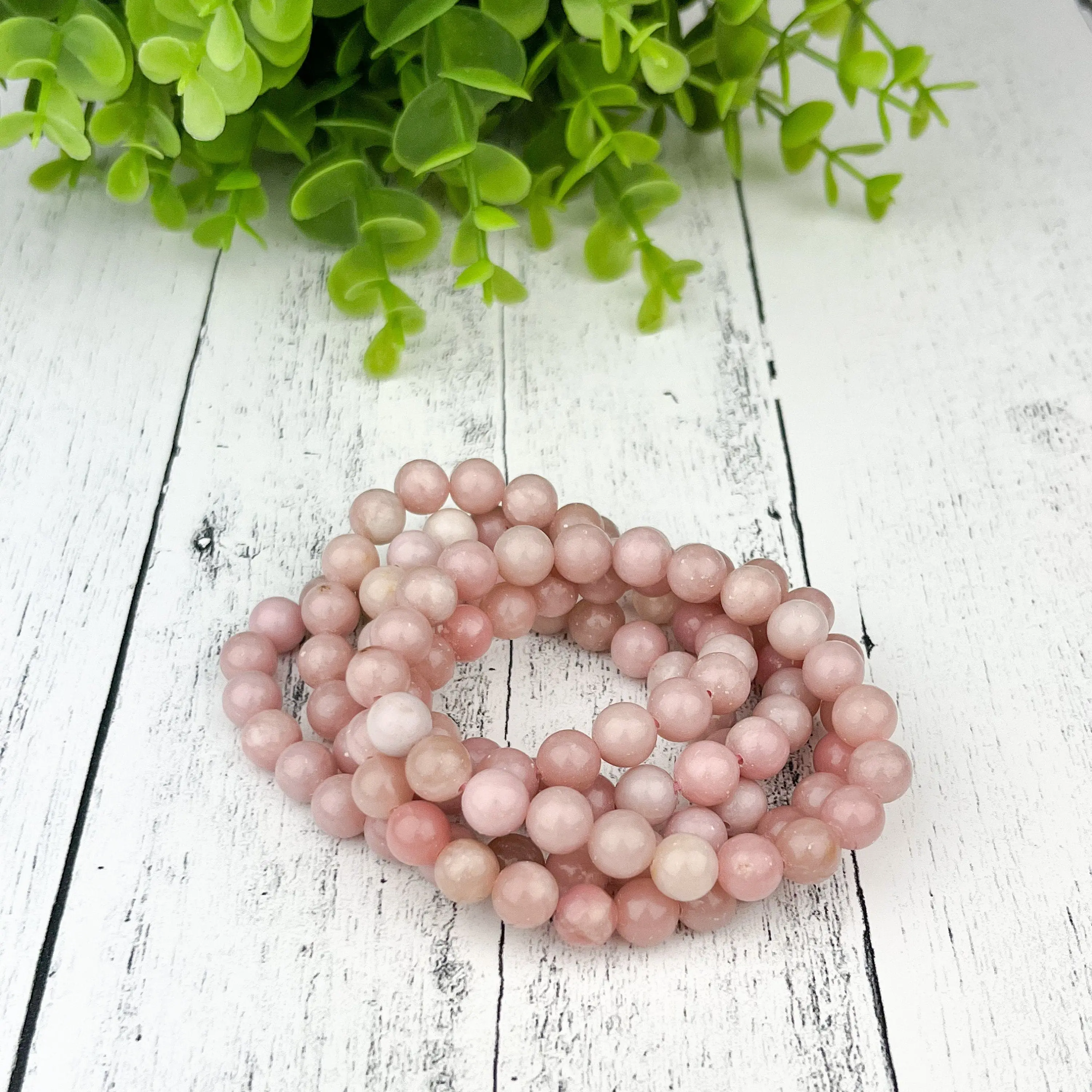Pink Opal Bracelet – 8mm Beads on Strong Elastic | Soothing Stone for Emotional Healing & Heart Chakra