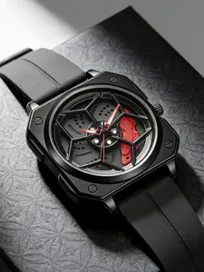 Men's Racing Steering Wheel Modern Waterproof Watch, Luxury Sports Design, Luminous Dial, Adjustable Strap, Minimalist Aesthetic