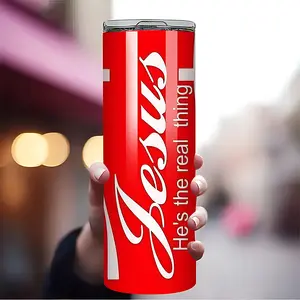 1pc 20oz Insulated Stainless Steel Travel Mug with Reusable Straw- UV Printed Jesus Design, Double Wall Vacuum Thermal Mug Flasks Keeps Hot 12H/Cold 24H, Portable Camping Coffee Cup for Outdoor, Home, Christmas Gift(Mixed Colors), Coffee Travel Mug