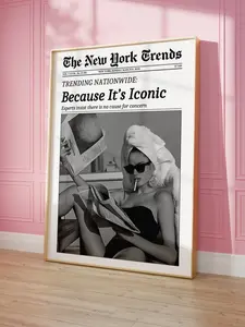 Trendy Newspaper Print, Because it's Iconic, Retro News 1960s Editorial Style Wall Art, Magazine Headline Retro Bar Cart Girl Dorm Room Decor Printable Poster