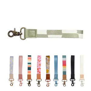 Thread Wrist Lanyard & Keychain Mauve Polyester Strap with Genuine Leather Loop Wristlet Keychain Lanyard – Wrist Lanyard, Key Fob Holder, Car Key Holder, Hand Strap for Keys, Minimalist Keychain Gift