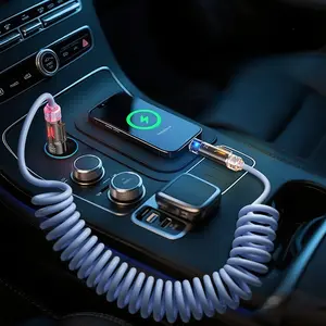 4-In-1 Super Fast Charging Cable 240w 2m Spring Storage, LED Light, Car Multi Device Charger, Efficient USB-C Adapter for Various Devices, Car Phone Charger, Fast Charging Solution