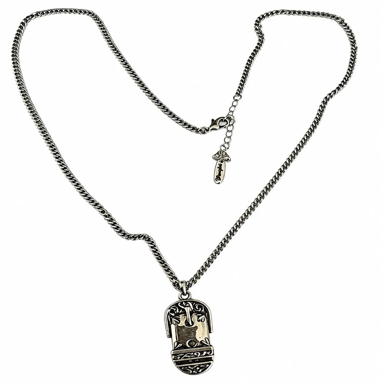 Wrangler Western Cowboy Boot Pendant Necklace for Men & Women, Antique Silver Floral Engraved Link Chain, Casual Jewelry for Rodeo Events, Chain & Link, Western Necklaces, Floral Engrave., Pendant Shape, Adjustable, Anniversary, Birthday, Country Concerts