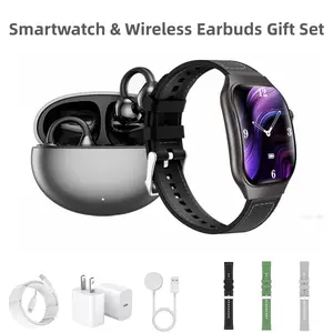 Upgraded Smartwatch Gift Set – Bluetooth Earbuds, Wall Charger, USB Cable, Wireless Watch Charger & 2 Bands | Everyday Wearable Essentials Bundle for Men & Women