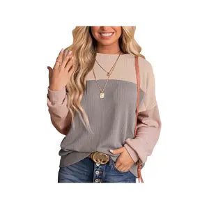 Autumn and Winter New Casual Striped Multi-color Stitching Sweatshirt for Women Womenswear Hoodie Tops Long Sleeve Crewneck Fitted Grey jean  jacket  women
