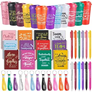Skylety 12 Set/48 Pcs Team Appreciation Gifts Bulk Team Thank You Gift Set 16 oz Coffee Cups Thank You Mini Spiral Notebooks Pens Keychains for Staff Teacher(Classic Color)