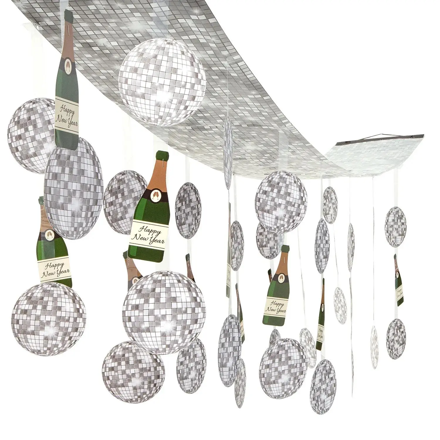 12 Ft Plastic Festive New Year’s Eve Party Hanging Banner, Easy-Hang Ceiling Decoration for Home Display