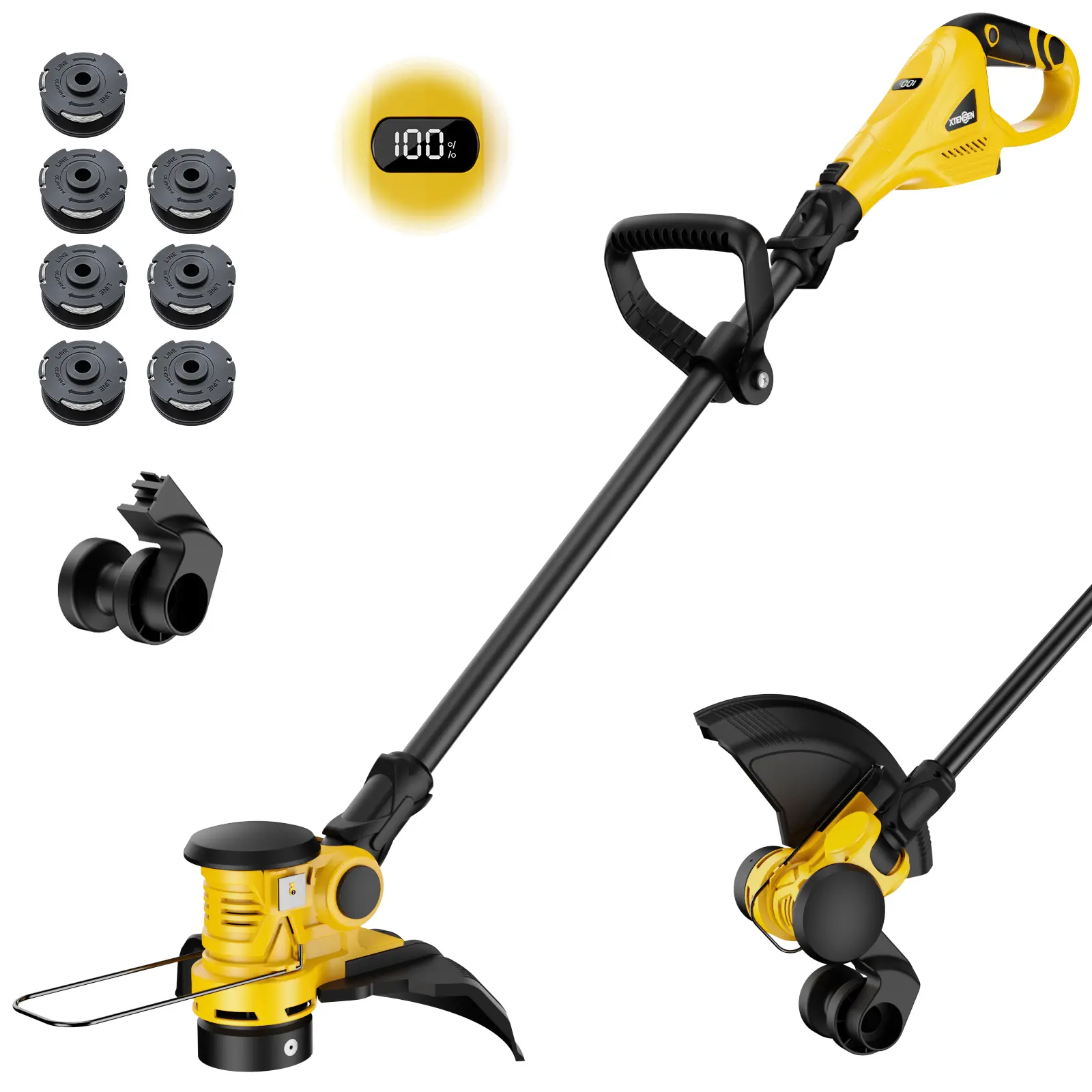 Cordless String Trimmer for Dewalt 20V, 12-Inch Weed Wacker (Tool Only) 700W, 10,500 RPM, 90° Rotating Handle, Adjustable Shaft, Support Wheel, Battery Display, Safety Lock, 5.1 lb, 7 Spools