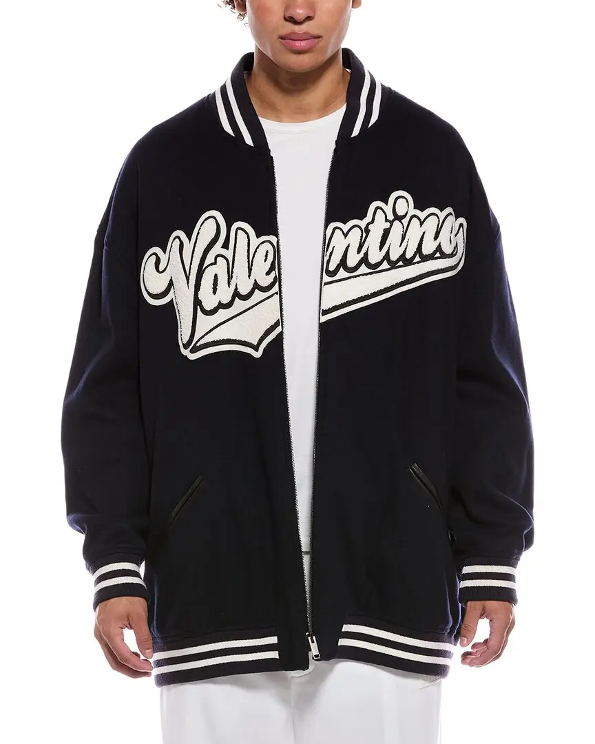 Valentino Patch Leather-Trim Wool Jacket