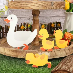 Cute Wooden Ducks Decorations Indoor Set of 4, Farmhouse Tiered Tray Decor, Double Side Mother Duck and Duckling Blocks Decoration for  Table Desk Door Shelf