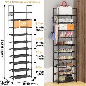 Heavy Duty Metal Shoe Rack, Double Layer Space-Saving Design, Easy Assembly Vertical Shoe Organizer, Shoe Storage System for Home, Office & Entryway, Shoe Rack Tower