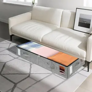 2 Pack Under Bed Storage Containers, Stackable Closet Organizers and Storage Bins with Sturdy Support, Foldable Underbed Clothes Storage Box for Blanket, Comforter, Sweater, Pillows, Shoes