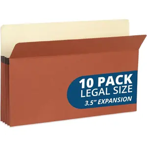 10 Redwell Folders Legal Size, Brown Accordion File Folders, 3.5” Red Rope Expandable Pockets, Expanding Organizer