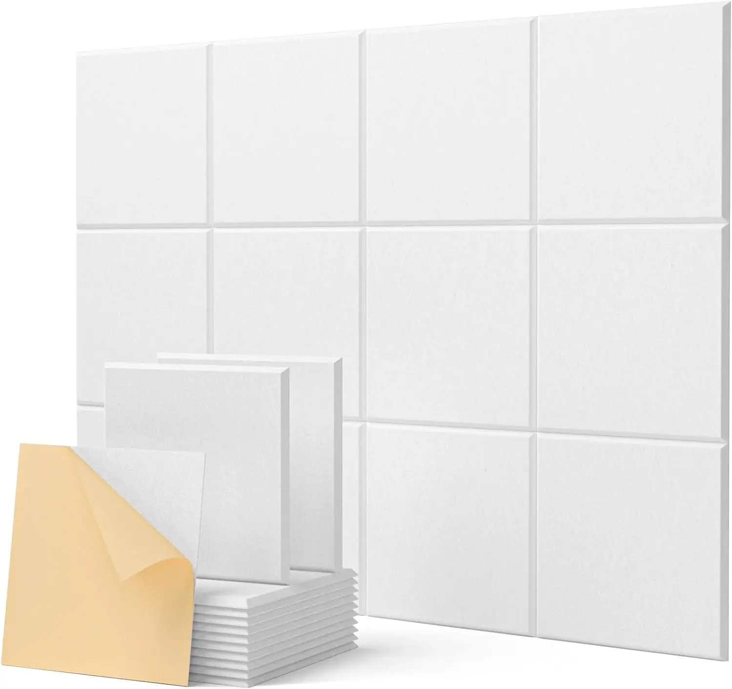 Soundproof Wall Panels Self-Adhesive, 12 Pack Square Acoustic Panels Sound Absorbing, High Density Sound Proof  Panels for Home Office, Reccording Studio, Ceiling 12" X 12" X 0.4" White