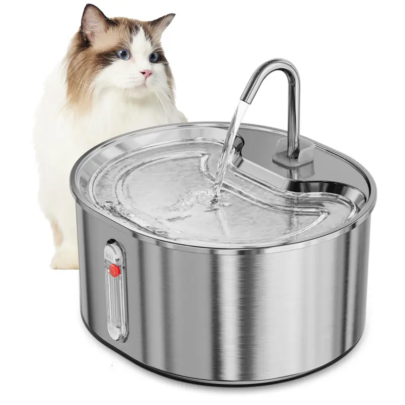 Geoorood Full Stainless Steel (3.2L/108oz) Pet Water Fountain - Dual-Mode Faucet & Fountain, Bubbling & Tube Swap Options, 20dB Ultra-Quiet, LED Alert, BPA-Free ABS, Dishwasher-Safe, Power Supply Included, for Bedrooms & All Ages Pets,familyfun