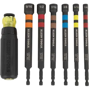 32950 Ratcheting Rated Hollow Nut Driver Set with Handle,, Color Coded, 6 SAE Hex Sizes and Handle Included