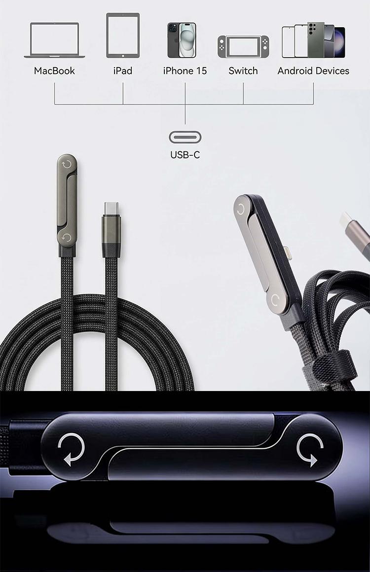 2-in-1 Invisible Phone Stand & Charging Cable, 240W Super Fast Charging Type-C Cable, Portable Hidden Holder Cord for Gaming Office Car Travel, Black Universal Cell Phone Accessory
