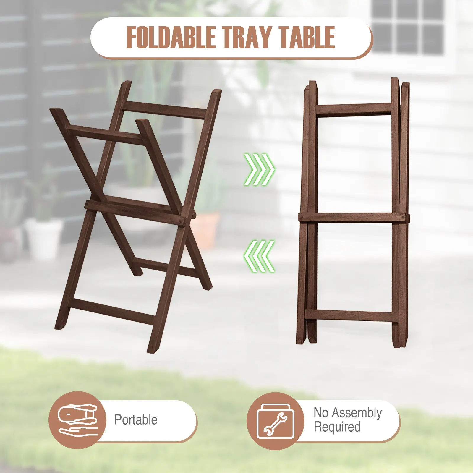 COSTWAY - Solid Teak Wood Tray Table with Removable Tray Top for Patio and Garden