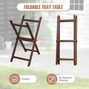 COSTWAY - Solid Teak Wood Tray Table with Removable Tray Top for Patio and Garden