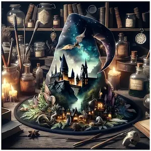 Wizard Hat with Castle Miniature Scene, Multiple sizes available including square and round diamonds. This 5D DIY diamond painting set diamond art embroidery kit handmade furniture decor holiday birthday art personalized gift.