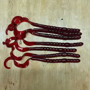 Sparkled Cherry Red Ribbon tail Worm bass fishing