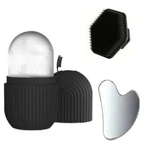 3-Piece Facial Cleansing Tool Set, Stainless Steel Heart-Shaped Scraping Tool, Ice Roller & Silicone Brush for Skincare, Beauty Roller, Reusable Skin Healthcare, Facial Care Tools