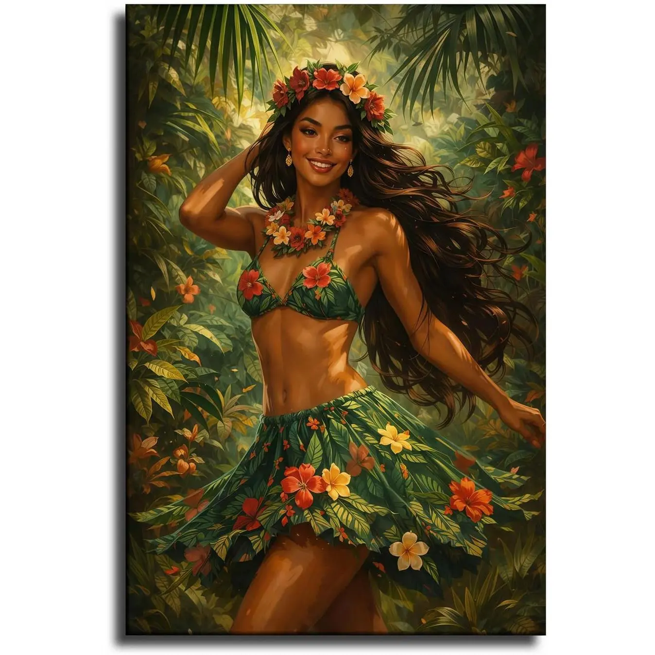 Hula Girl Dancing Traditional Hula Dance Painting Canvas Poster, Hawaii Wall Art Dance Room Decor Ready To Hang