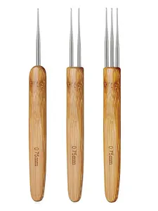 3 Piece Crochet Hooks Set for Long Hair Locking, 0.75mm Crochet Needles, Craft Tools, Fearless Lock Hook, 1+2+3 Hooks Included