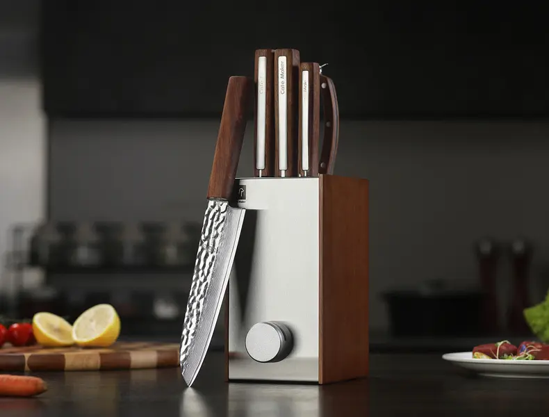 Cate Maker Mosen Series 6-Piece Kitchen Knife Set with Block & Built-In Sharpener