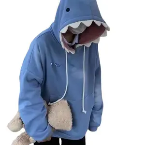 Autumn/Winter New Unisex Funny Shark Patchwork Hoodie, Kawaii Sweatshirt, Fashionable Casual Pullover, Oversized School Wear